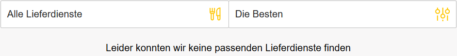 Ein Screenshot der Lieferantensuche auf pizza.de, welche keine Treffer liefert